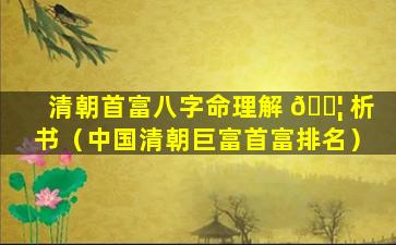 清朝首富八字命理解 🐦 析书（中国清朝巨富首富排名）